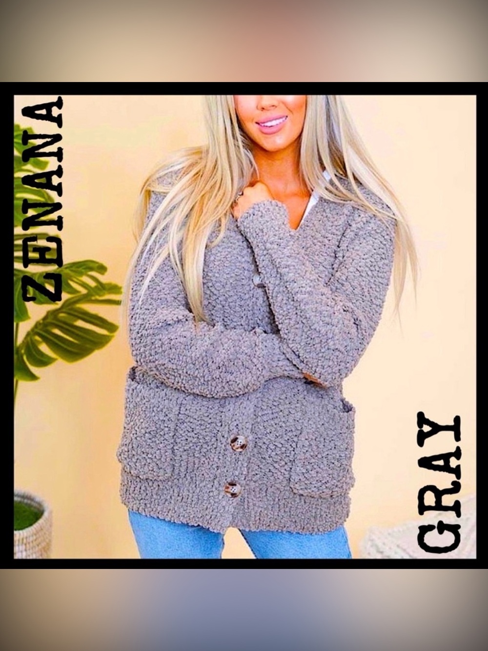 🍒BOGO50%🍒🆕🩶ZENANA: “GRAY” Popcorn Button Down Cardigan w/Pockets MEDIUM